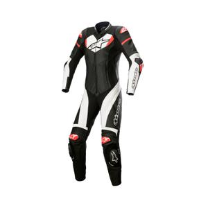 Alpinestars STELLA GP PLUS 2 žensko jednodijelno kožno motociklističko odijelo crno-bijelo-fluo crveno