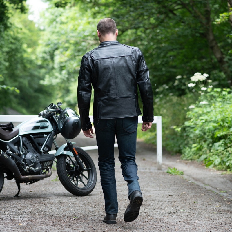 Kožna motociklistička jakna Oxford Route 73 2.0 crna