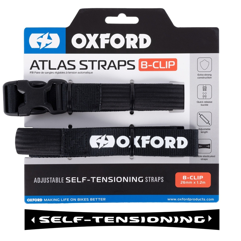 Trake za prtljagu Oxford Atlas B-Clip 2 kom crne 26 mm x 1,2 m