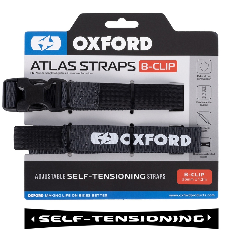 Vezice za prtljagu Oxford Atlas B-Clip 2 kom sive 26 mm x 1,2 m