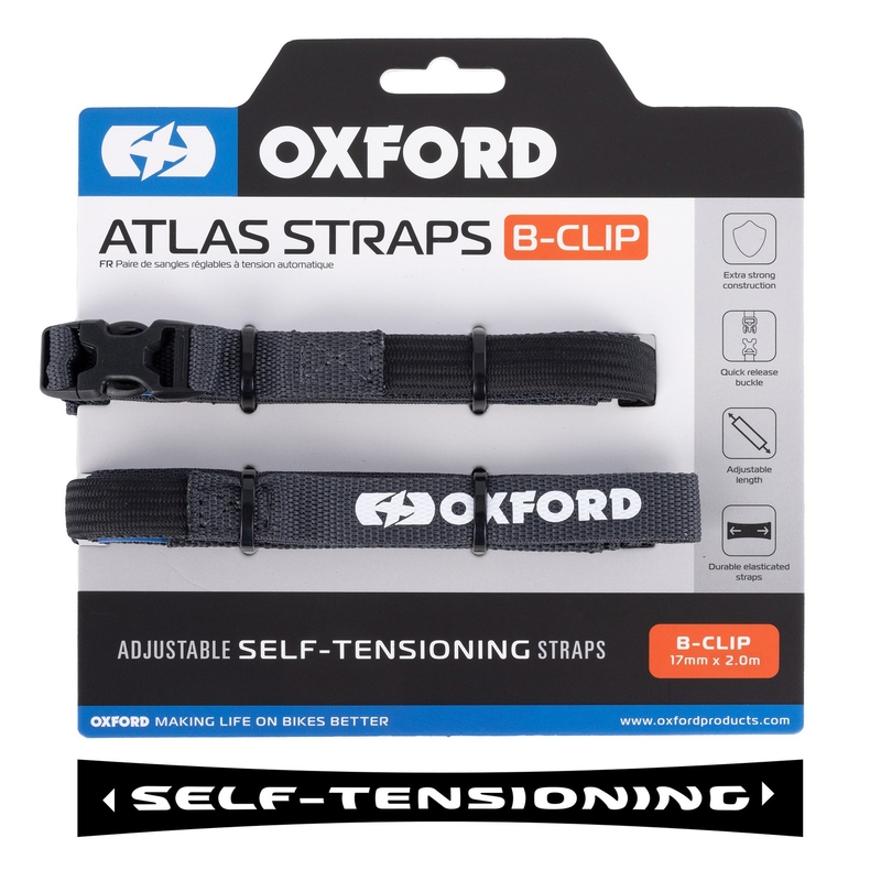 Vezice za prtljagu Oxford Atlas B-Clip 2 kom sive 17 mm x 2 m