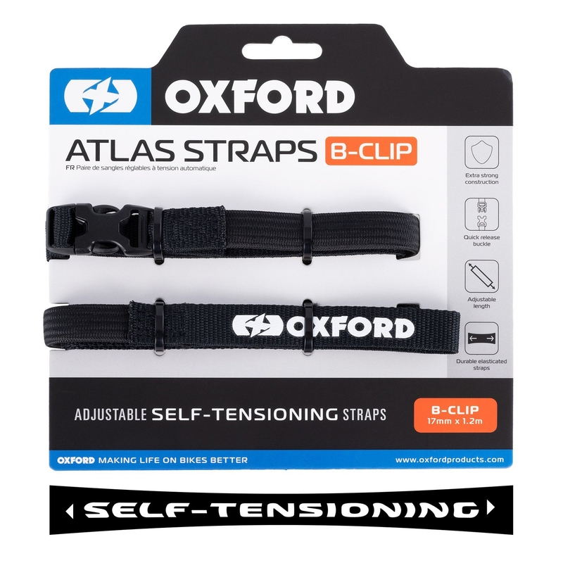 Trake za prtljagu Oxford Atlas B-Clip 2 kom crne 17 mm x 1,2 m