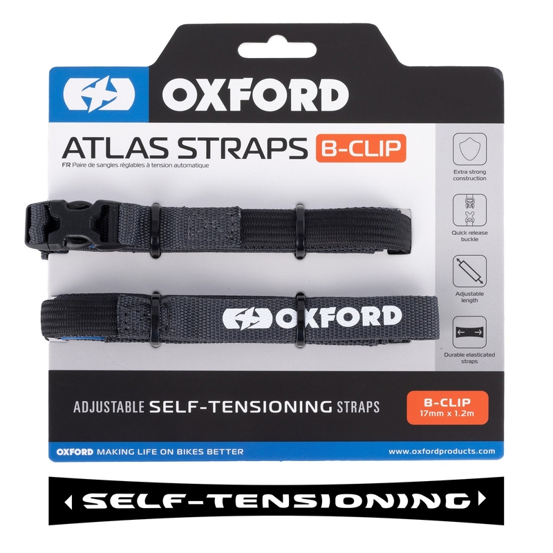 Vezice za prtljagu Oxford Atlas B-Clip 2 kom sive 17 mm x 1,2 m