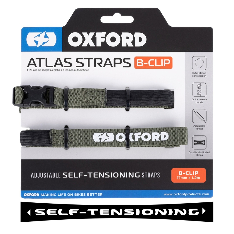 Vezice za prtljagu Oxford Atlas B-Clip 2 kom zelene 17 mm x 1,2 m