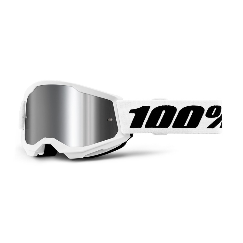 Dječje motocross naočale 100% STRATA 2 bijeli srebrni pleksiglas