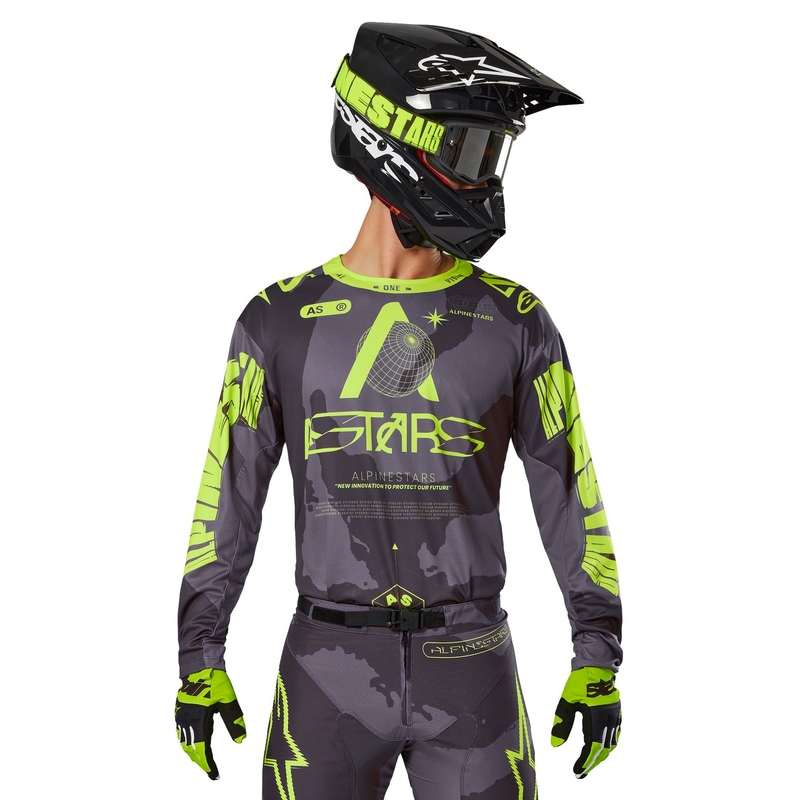 Alpinestars Racer Hollow motocross majica tamno kamuflažno-fluo žuta