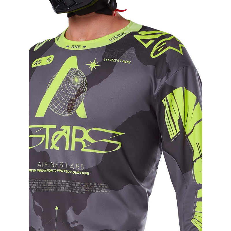 Alpinestars Racer Hollow motocross majica tamno kamuflažno-fluo žuta