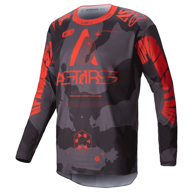 Motocross majica Alpinestars Racer Hollow siva camo-fluo narančasta