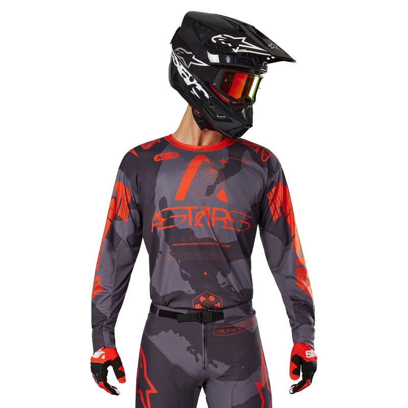 Motocross majica Alpinestars Racer Hollow siva camo-fluo narančasta