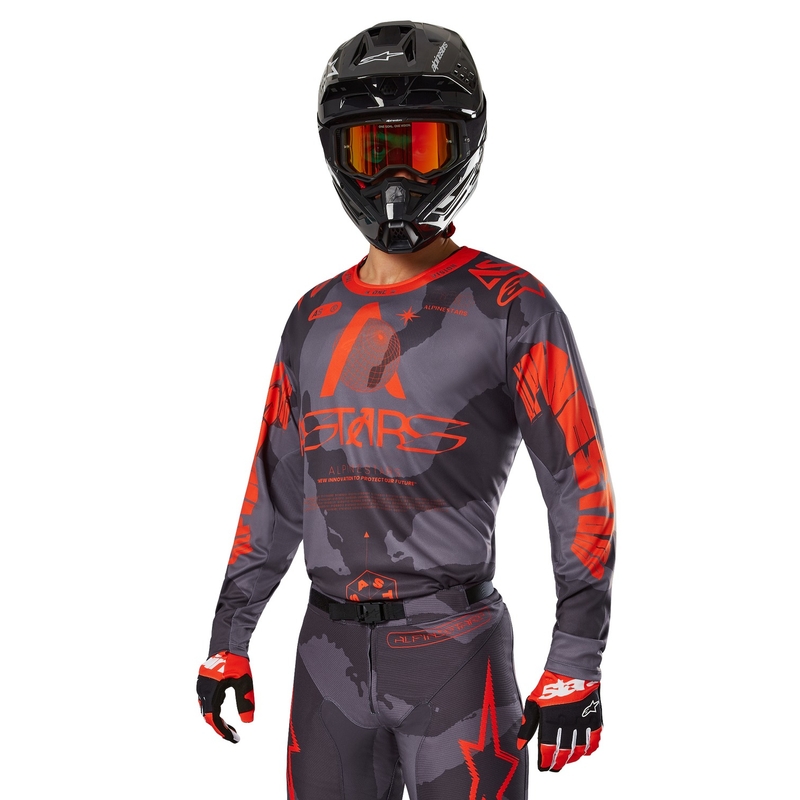 Motocross majica Alpinestars Racer Hollow siva camo-fluo narančasta