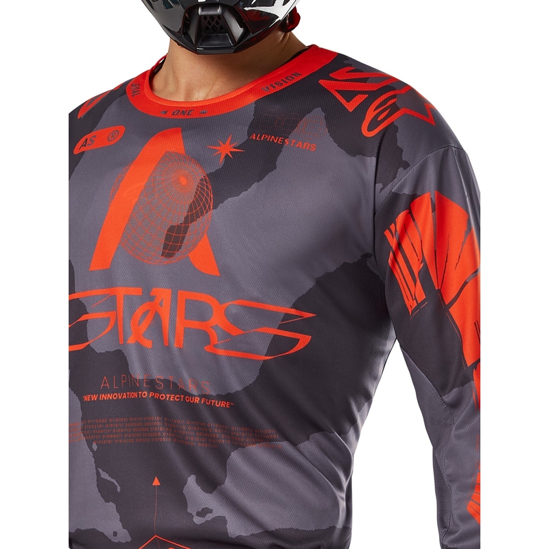 Motocross majica Alpinestars Racer Hollow siva camo-fluo narančasta