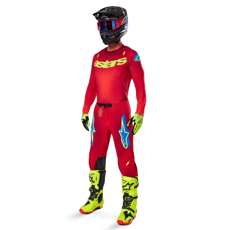 Alpinestars Supertech Maker motocross hlače crveno-fluo žute
