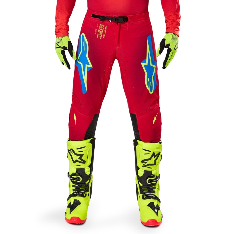 Alpinestars Supertech Maker motocross hlače crveno-fluo žute