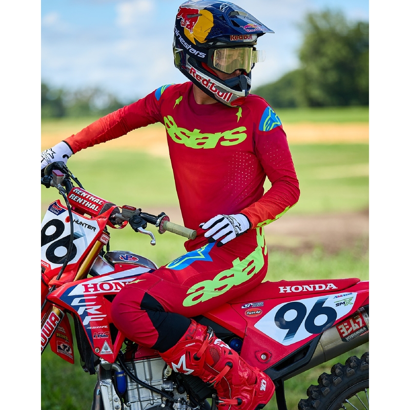 Alpinestars Supertech Maker motocross hlače crveno-fluo žute