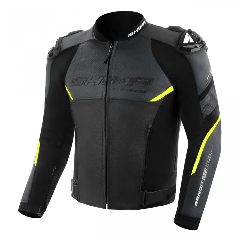 Kožna motoristička jakna Shima Bandit 2.0 crno-bijela-fluo žuta
