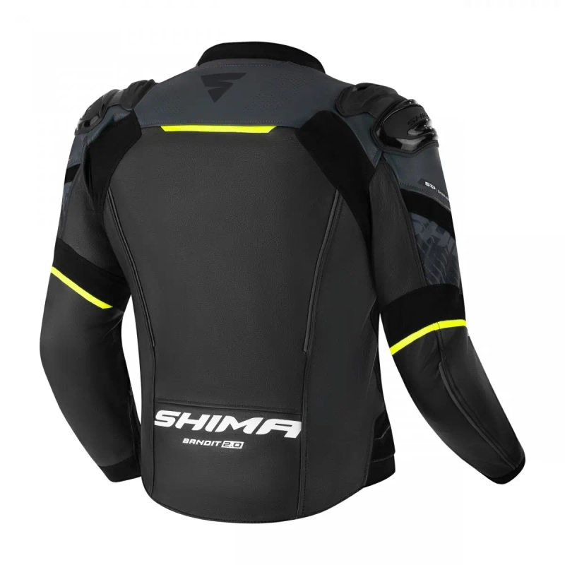 Kožna motoristička jakna Shima Bandit 2.0 crno-bijela-fluo žuta