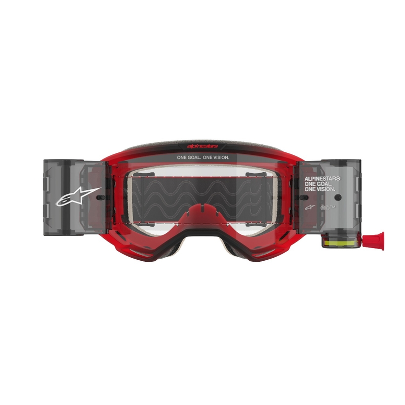 Naočale za motocross Alpinestars Vision 5 Blaze ROLL-OFF Wide Vision crvene s prozirnim pleksiglasom