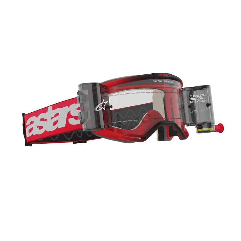 Naočale za motocross Alpinestars Vision 5 Blaze ROLL-OFF Wide Vision crvene s prozirnim pleksiglasom