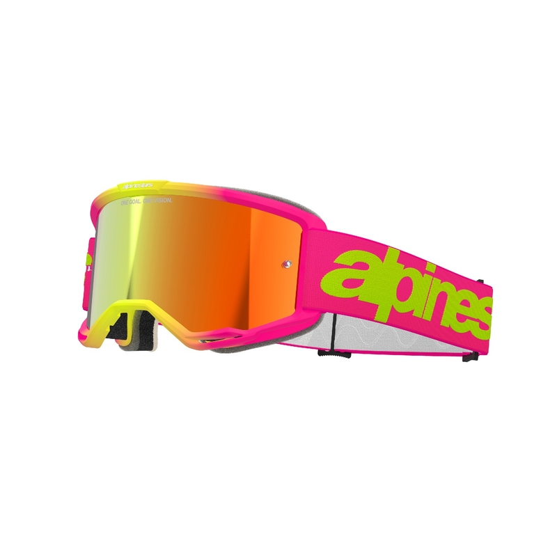 Alpinestars Vision 5 Wordmark naočale za motocross ružičasto-fluo žute s zrcalnim crvenim pleksiglasom