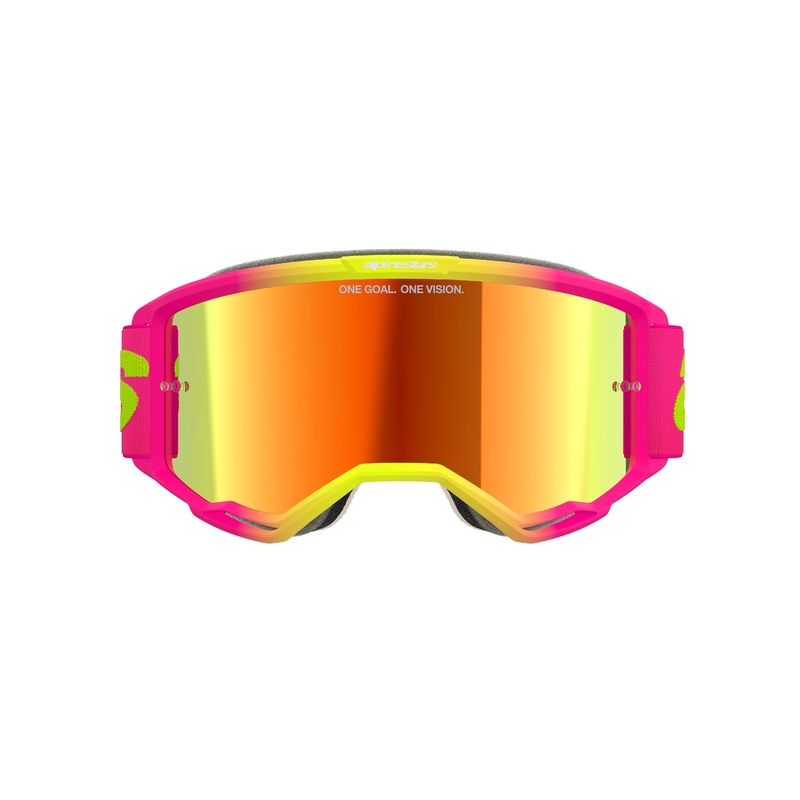 Alpinestars Vision 5 Wordmark naočale za motocross ružičasto-fluo žute s zrcalnim crvenim pleksiglasom