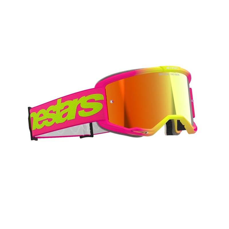 Alpinestars Vision 5 Wordmark naočale za motocross ružičasto-fluo žute s zrcalnim crvenim pleksiglasom