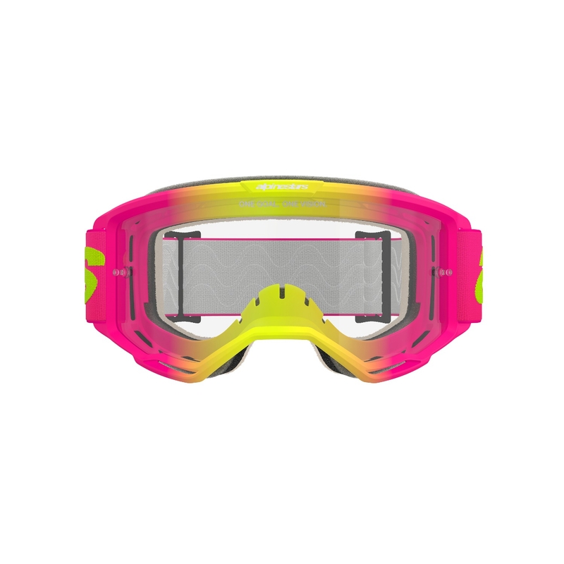 Naočale za motocross Alpinestars Vision 5 Wordmark pink-fluo yellow s prozirnim pleksiglasom