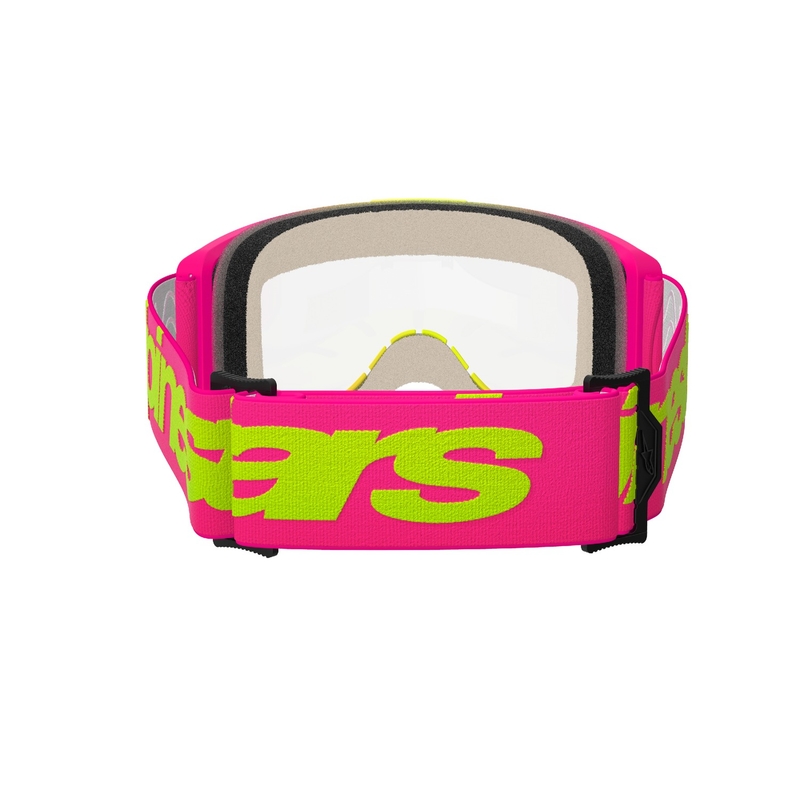 Naočale za motocross Alpinestars Vision 5 Wordmark pink-fluo yellow s prozirnim pleksiglasom