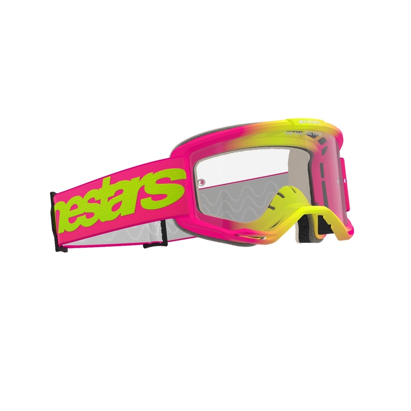 Naočale za motocross Alpinestars Vision 5 Wordmark pink-fluo yellow s prozirnim pleksiglasom