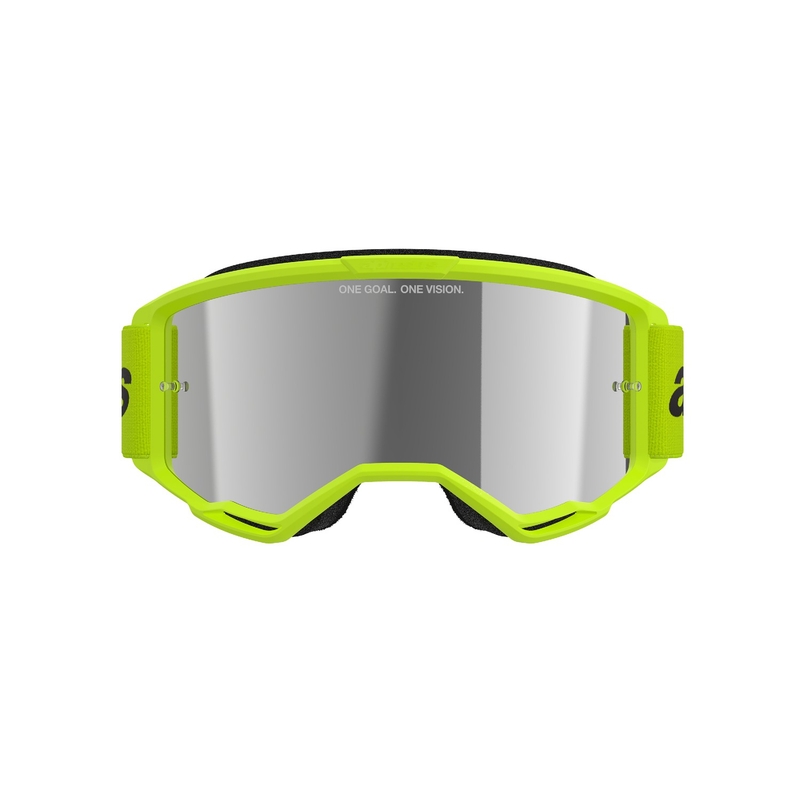 Naočale za motocross Alpinestars Vision 3 Wordmark fluo žute s reflektirajućim srebrnim pleksiglasom