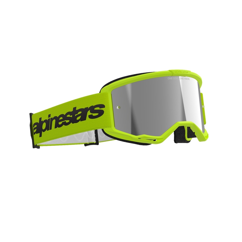 Naočale za motocross Alpinestars Vision 3 Wordmark fluo žute s reflektirajućim srebrnim pleksiglasom