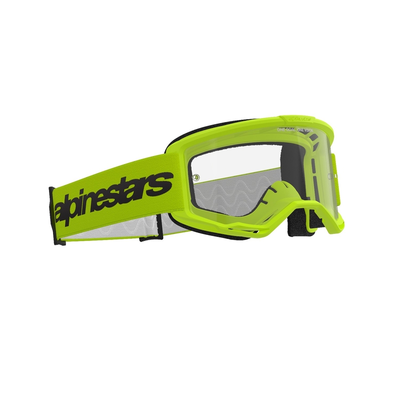 Naočale za motocross Alpinestars Vision 3 Wordmark fluo žute s prozirnim pleksiglasom