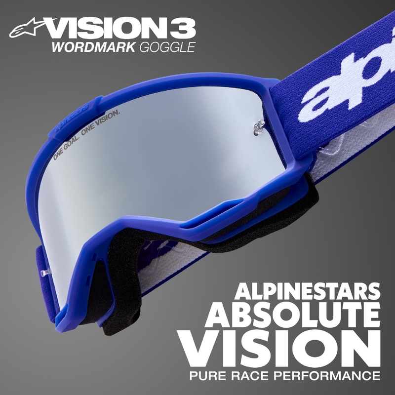 Alpinestars Vision 3 Wordmark plave motocross naočale sa zrcalnom srebrnom lećom