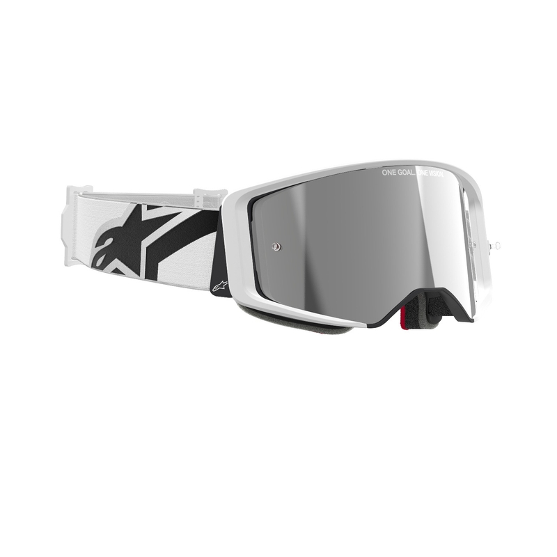 Bijele naočale za motocros Alpinestars Supertech Corp sa zrcalnim srebrnim staklima