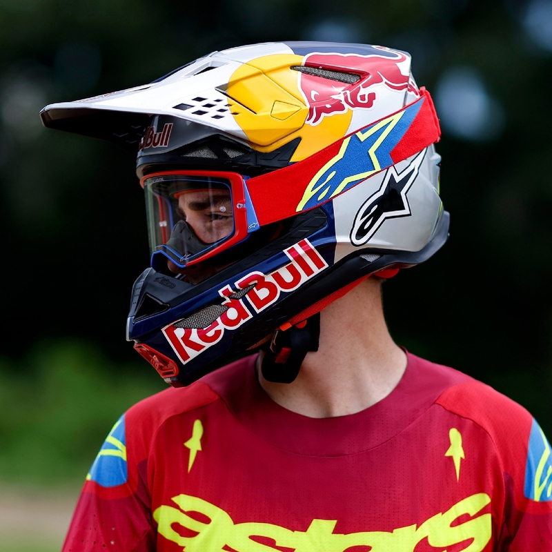 Crveno-plave naočale za motocros Alpinestars Supertech Corp sa zrcalnom srebrnom lećom