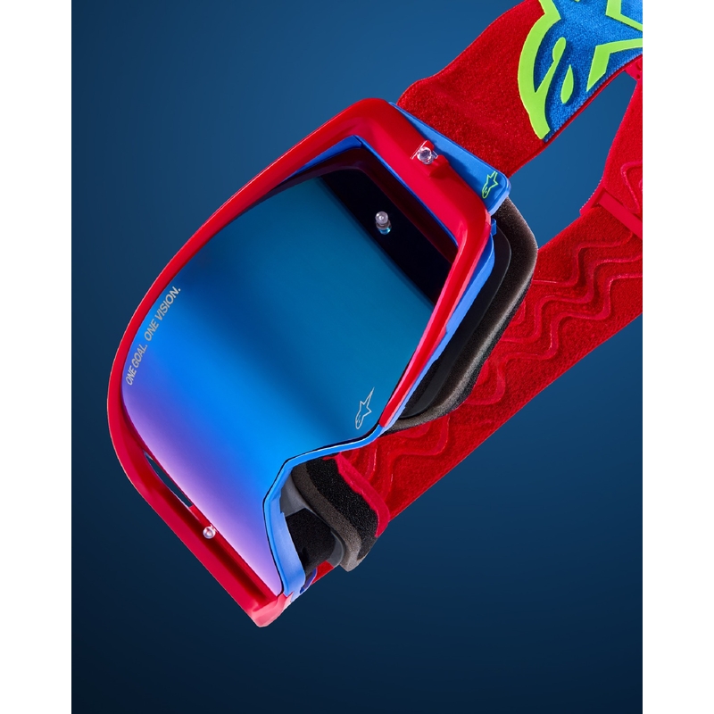 Crveno-plave naočale za motocros Alpinestars Supertech Corp sa zrcalnom srebrnom lećom