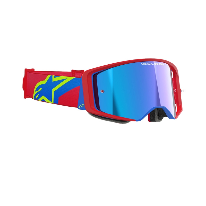 Crveno-plave naočale za motocros Alpinestars Supertech Corp sa zrcalnom srebrnom lećom