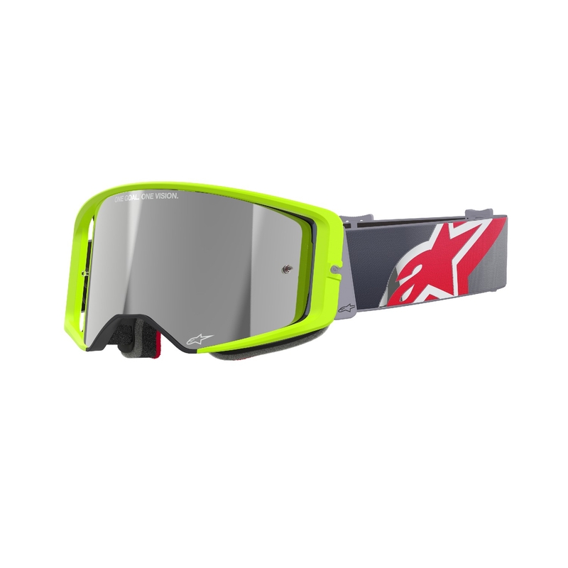 Motocross naočale Alpinestars Supertech Corp fluo žuto-crvene sa zrcalno srebrnom lećom