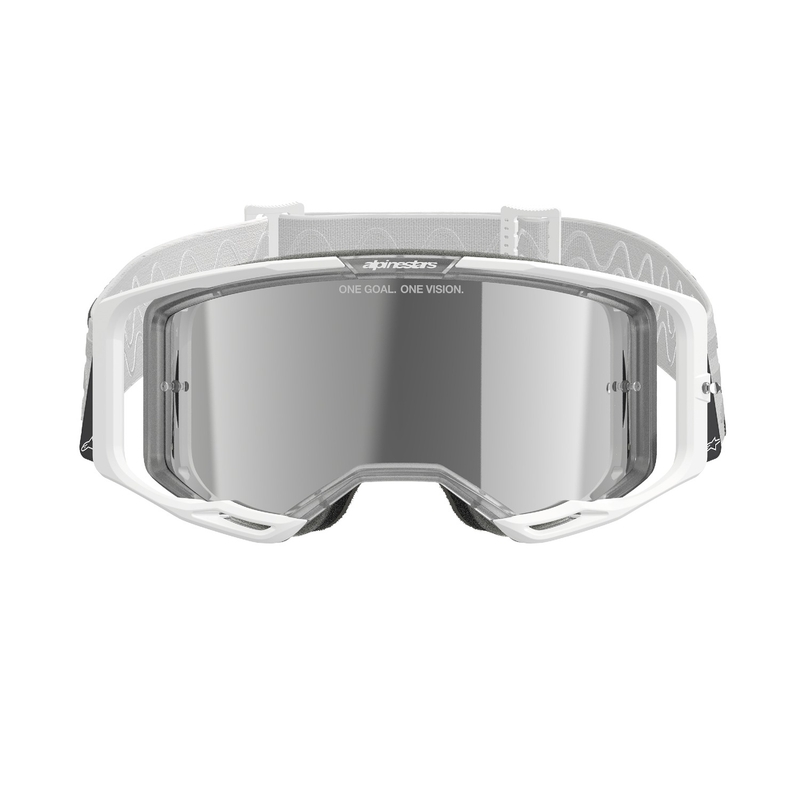 Bijele motocross naočale Alpinestars Vision 8 Corp sa zrcalnim srebrnim staklima