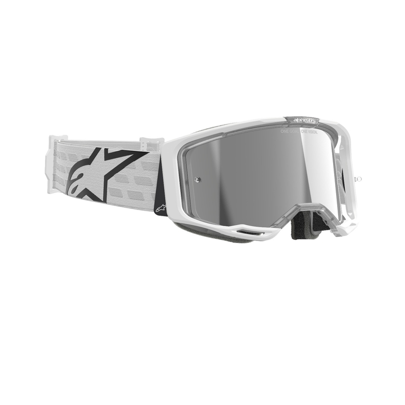 Bijele motocross naočale Alpinestars Vision 8 Corp sa zrcalnim srebrnim staklima