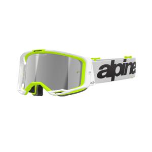 Alpinestars Vision 8 Wordmark bijelo-fluo žute naočale za motocros sa zrcalnim srebrnim staklima