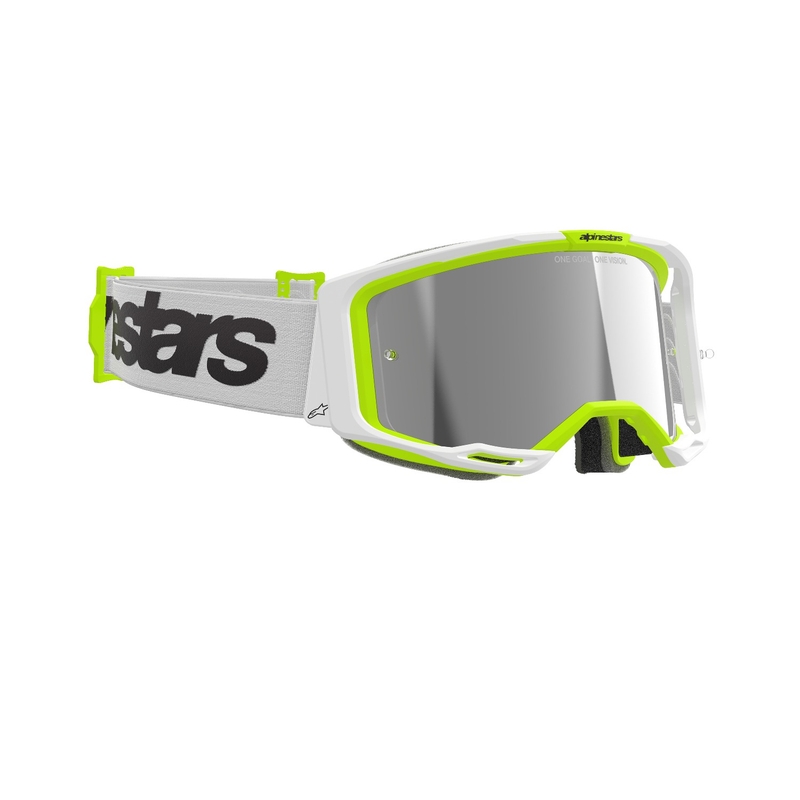 Alpinestars Vision 8 Wordmark bijelo-fluo žute naočale za motocros sa zrcalnim srebrnim staklima
