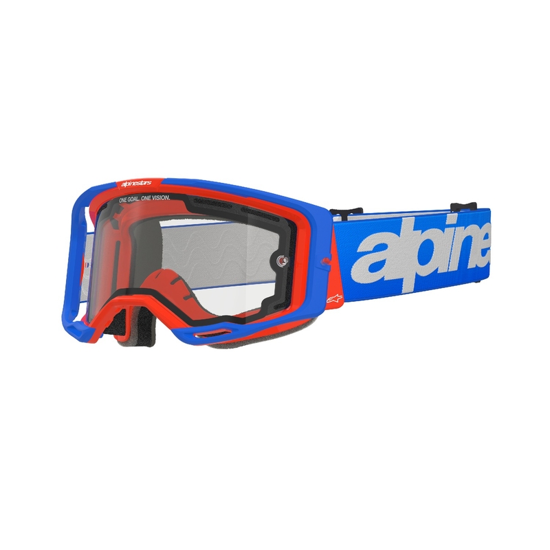 Alpinestars Vision 8 Wordmark plavo-narančaste motocros naočale s dvostrukom prozirnom lećom protiv zamagljivanja