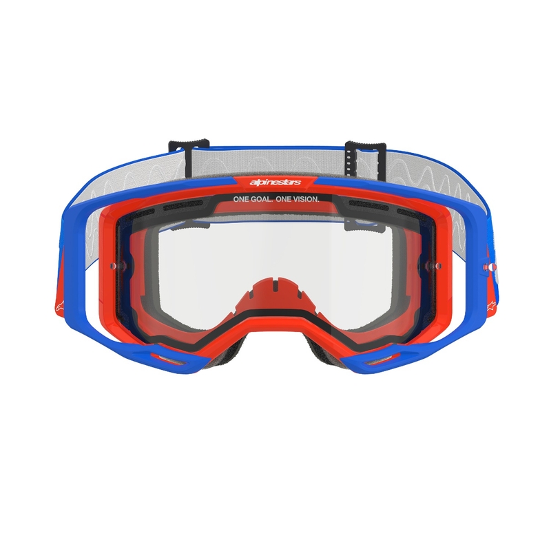 Alpinestars Vision 8 Wordmark plavo-narančaste motocros naočale s dvostrukom prozirnom lećom protiv zamagljivanja