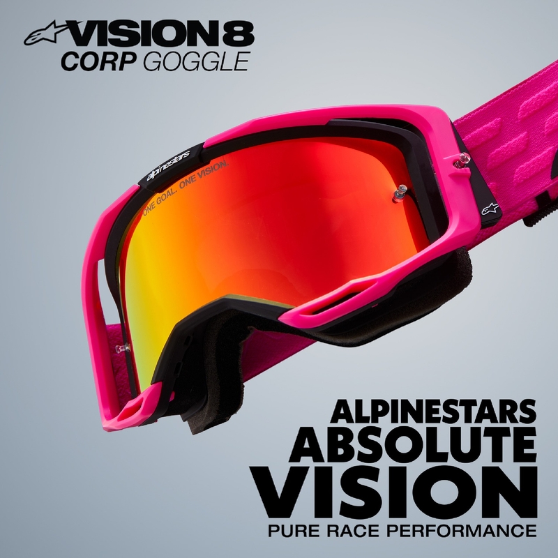 Alpinestars Vision 8 Wordmark plavo-narančaste motocros naočale s dvostrukom prozirnom lećom protiv zamagljivanja