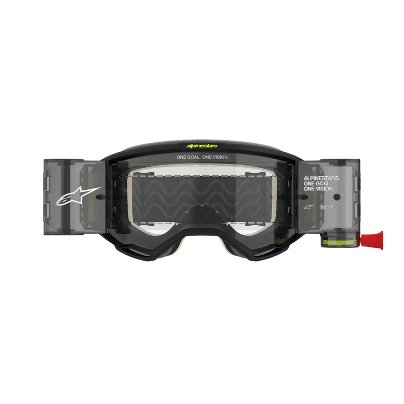 Naočale za motocross Alpinestars Vision 5 Hollow ROLL-OFF Wide Vision sivo-fluo žute s prozirnim pleksiglasom