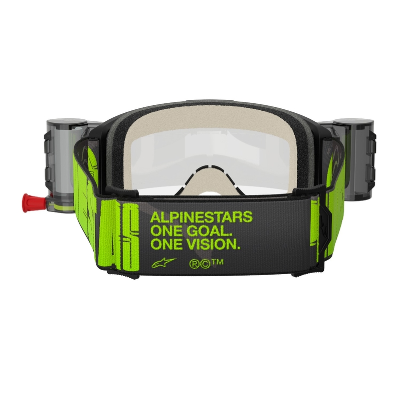 Naočale za motocross Alpinestars Vision 5 Hollow ROLL-OFF Wide Vision sivo-fluo žute s prozirnim pleksiglasom
