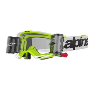 Naočale za motocross Alpinestars Vision 8 Wordmark ROLL-OFF Wide Vision bijelo-fluo žute s prozirnom lećom