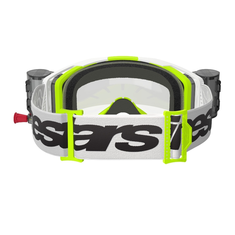 Naočale za motocross Alpinestars Vision 8 Wordmark ROLL-OFF Wide Vision bijelo-fluo žute s prozirnom lećom