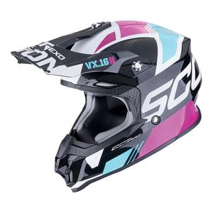 Motocross kaciga Scorpion VX-16 EVO AIR ANALOG metalik crna-plava-roza