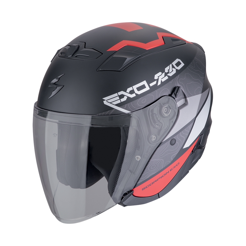 Otvorena motociklistička kaciga SCORPION EXO-230 BAND mat crno-crveno-srebrna rasprodaja